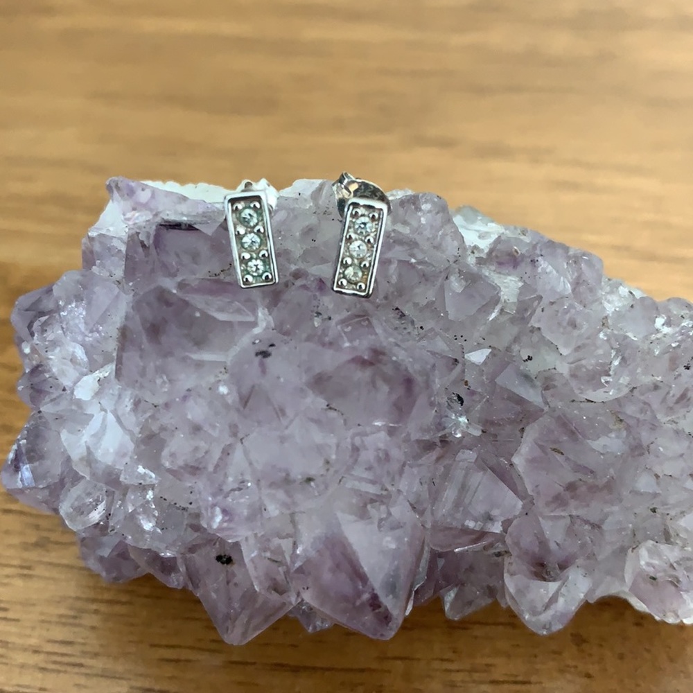 Silver Stud Earrings Rectangular Shape - image 1